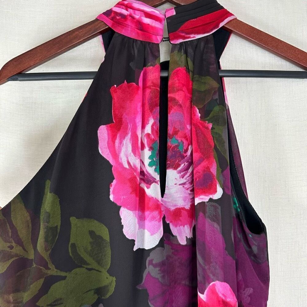 London Times Floral Chiffon Halter Neckline Mini Dress Womens 6 Girlcore Glam - Picture 5 of 9
